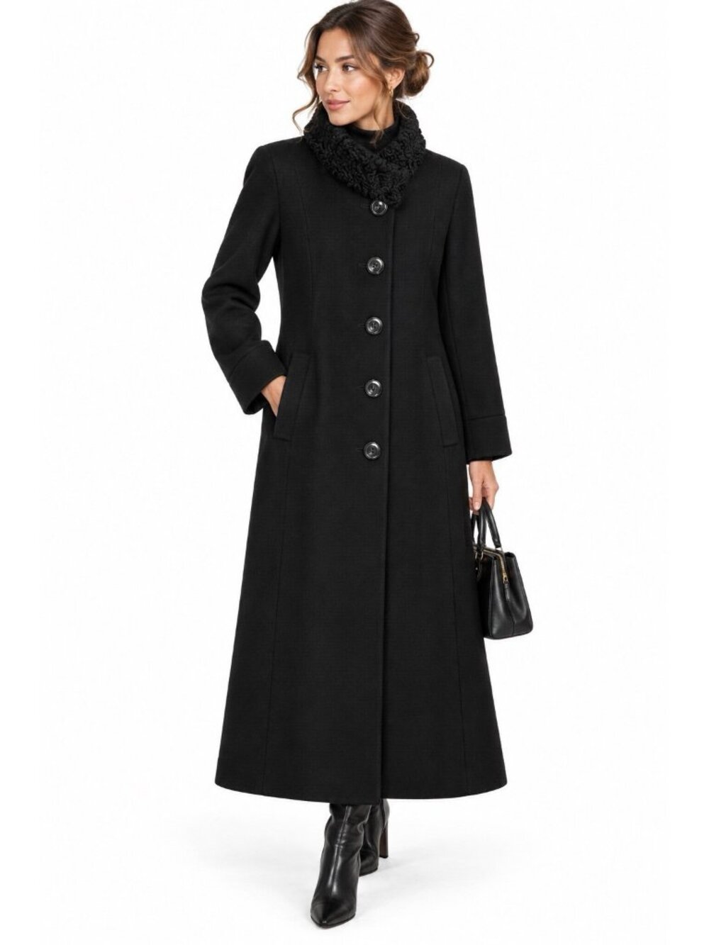 vintage SCAASI BLACK COAT OVERCOAT 100% extra fine merino wool XS S quiet luxury